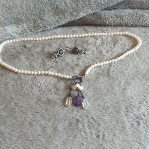 Vtg Sterling Silver Pearl and Amethyst Necklace